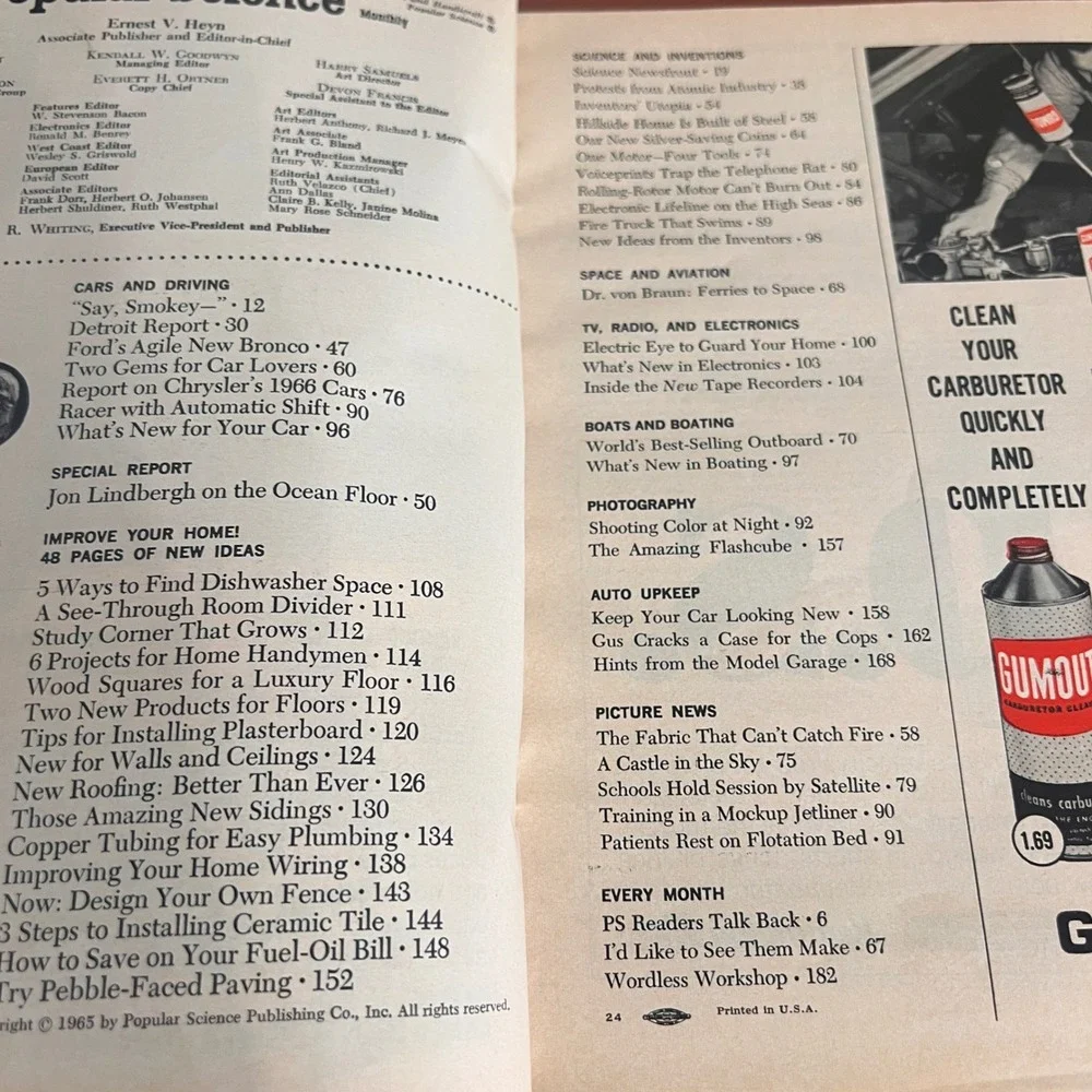 Popular Science September 1965‎ Vintage Magazine 1966 Cars Ford Bronco Lindbergh